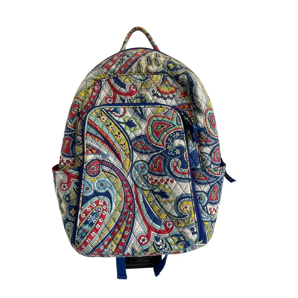 Vera Bradley Marina Paisley Quilted Cotton Backpack Blue Red Boho
